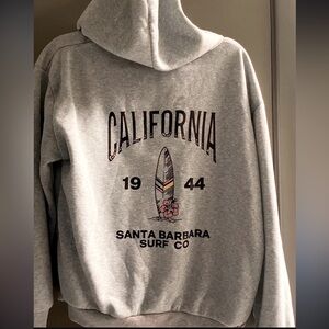 size small gray santa barbara california surfboard graphic hoodie/ sweatshirt
